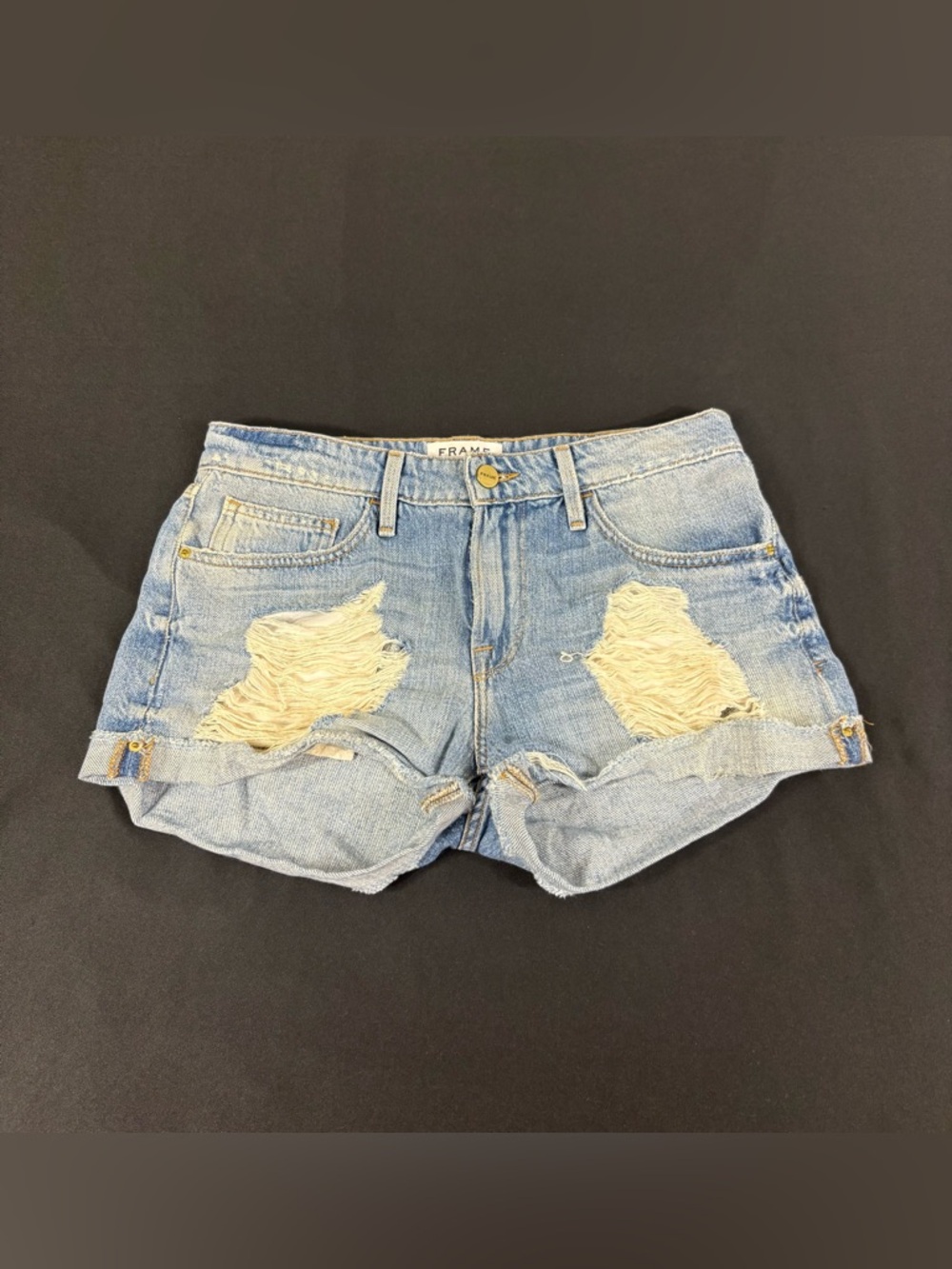 Frame Women Blue Le Grand Garcon Denim Distressed Cut Off Shorts 24